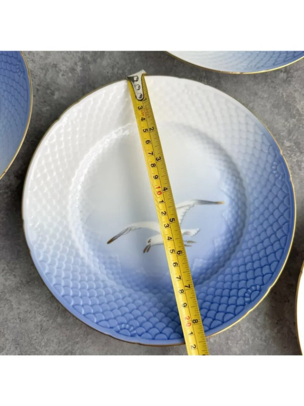 Bing & Grondahl SEAGULL Porcelain Salad Plates 8.5” Blue Gold Trim Lot of 8